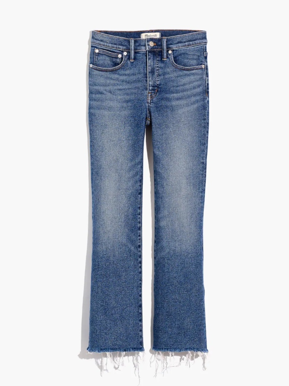 Madewell Cali Demi Boot Denim Size 32T Blue Jeans Cropped Fringe (S) - Picture 5 of 12